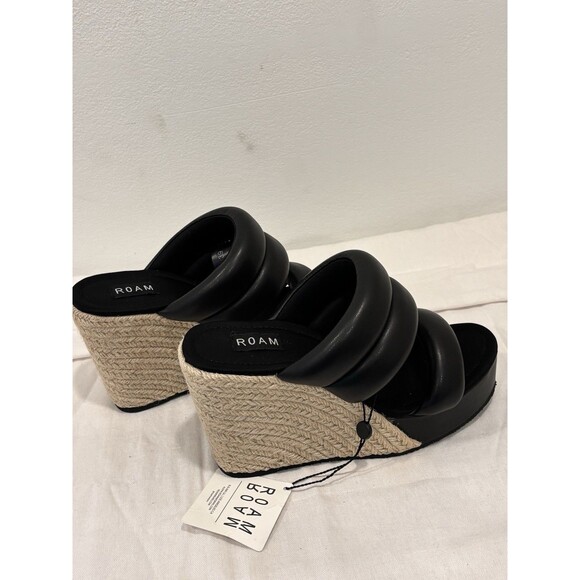ROAM Black Platform Espadrille Wedge Slide Sandals Women’s Size 39 Padded Strap - Picture 3 of 10